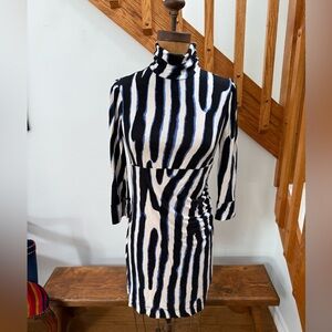 Diane Von Furstenberg Black and White Striped Turtleneck Dress